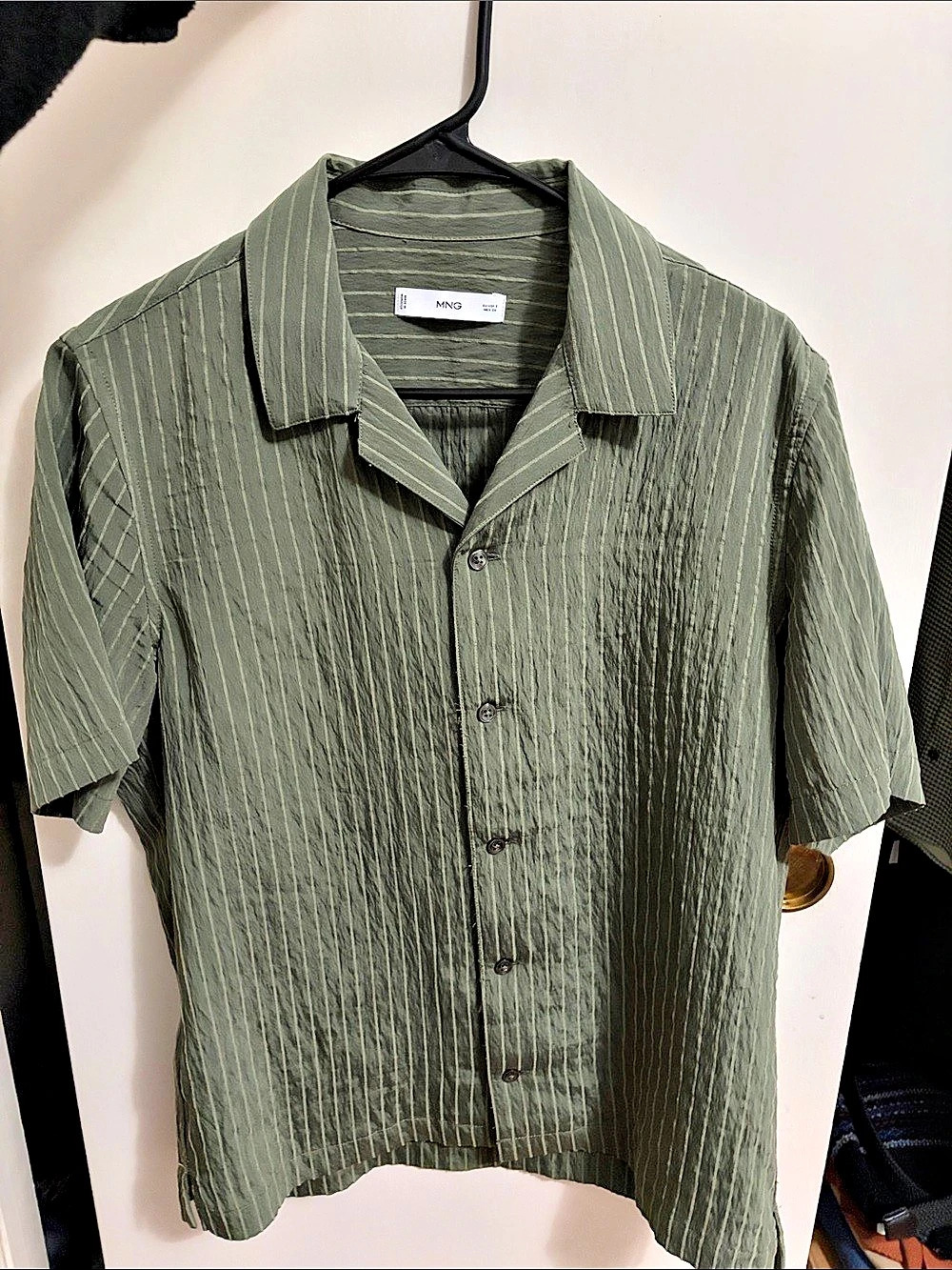 Mango Men's Striped Short Sleeve Shirt in Green